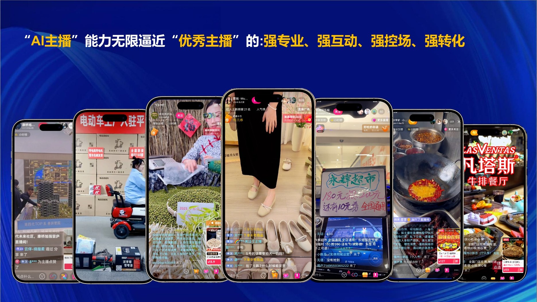 不同行业的直播画面展示